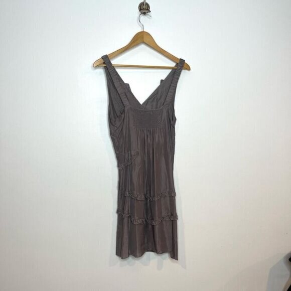 Ilse Jacobsen Hornbaek Women's Ruffle V-Neck Sleeveless Silk Dress Gray Size 38 - Picture 5 of 10